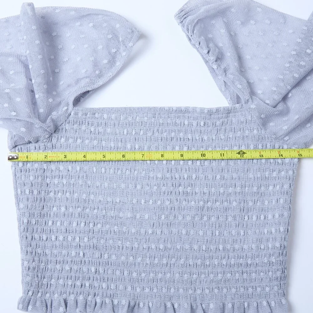 Free People Intimately Sheer Puff Long Sleeve Crop Top Romantic Coquette Grey L